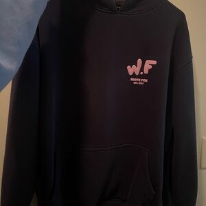 White Fox Boutique Navy Hoodie with Pink Logo